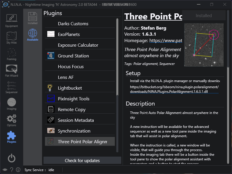 NINA Three Point Alignment Plugin